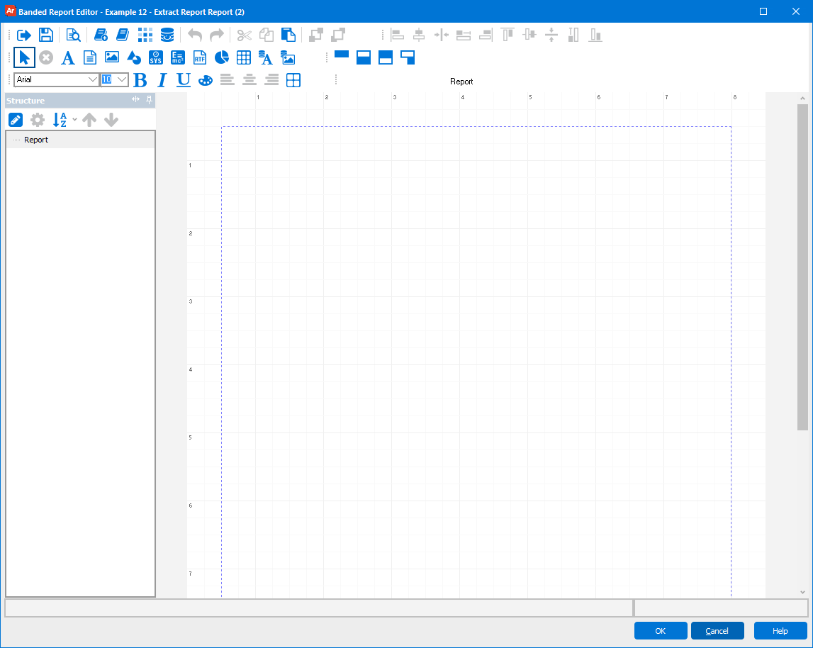Banded report editor with a blank report type loaded.